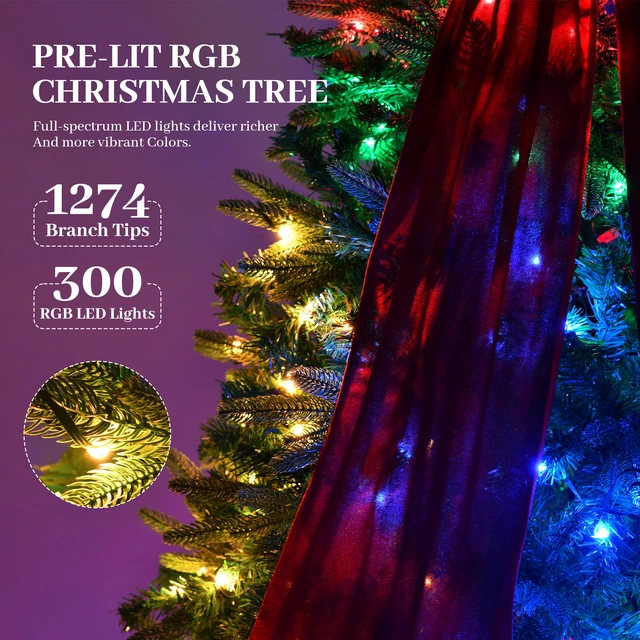 Alt view image 4 of 7 - 6 ft Prelit Christmas Tree with LED Lights, App Control Aspen Artificial Christmas Tree Color Lights with Large Bow