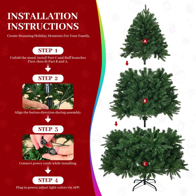 Alt view image 6 of 7 - 6 ft Prelit Christmas Tree with LED Lights, App Control Aspen Artificial Christmas Tree Color Lights with Large Bow