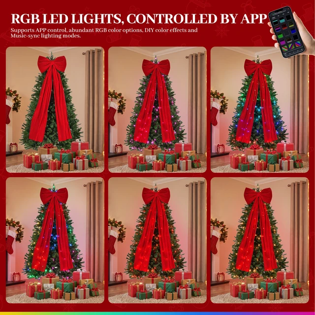 Alt view image 7 of 7 - 6 ft Prelit Christmas Tree with LED Lights, App Control Aspen Artificial Christmas Tree Color Lights with Large Bow