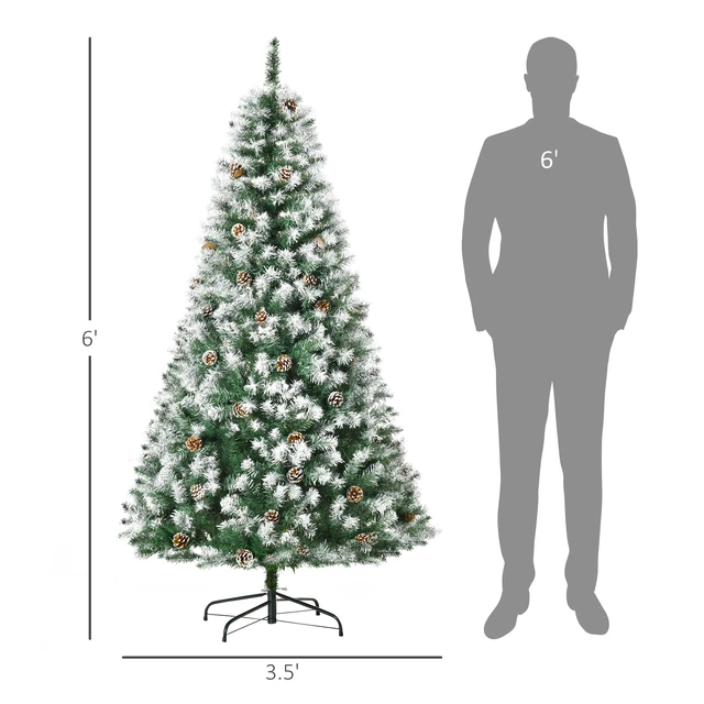 Alt view image 7 of 7 - 6 ft Unlit Snow Dusted Full Fir Artificial Christmas Tree with Realistic Branches, Cones and Tips, Green, PVC