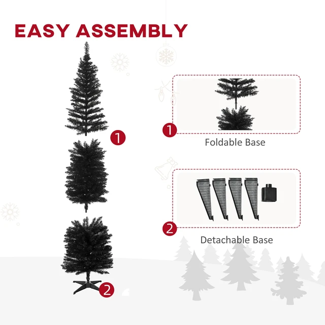 Alt view image 3 of 7 - Artificial Pencil Christmas Tree, Slim Xmas Tree with Realistic Branch Tips and Plastic Stand, Black, Plastic