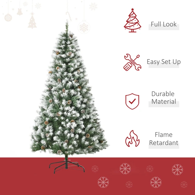 Alt view image 6 of 7 - 6 ft Unlit Snow Dusted Full Fir Artificial Christmas Tree with Realistic Branches, Cones and Tips, Green, PVC