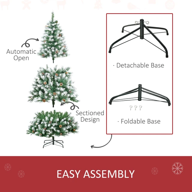 Alt view image 4 of 7 - 6 ft Unlit Snow Dusted Full Fir Artificial Christmas Tree with Realistic Branches, Cones and Tips, Green, PVC