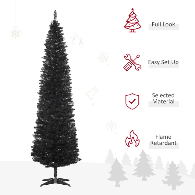 Alt view image 6 of 7 - Artificial Pencil Christmas Tree, Slim Xmas Tree with Realistic Branch Tips and Plastic Stand, Black, Plastic
