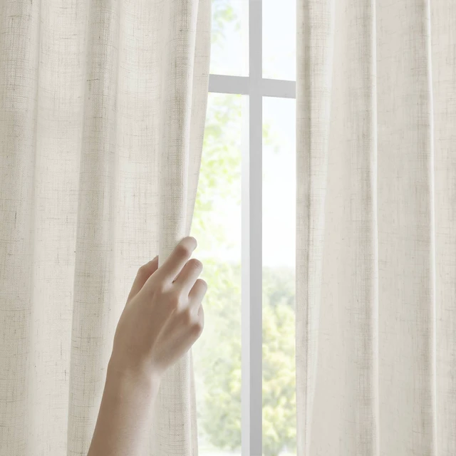 Alt view image 2 of 7 - 2 Piece 40 Poly Linen Curtain with Pinch Pleat per pc, Ivory, Polyester