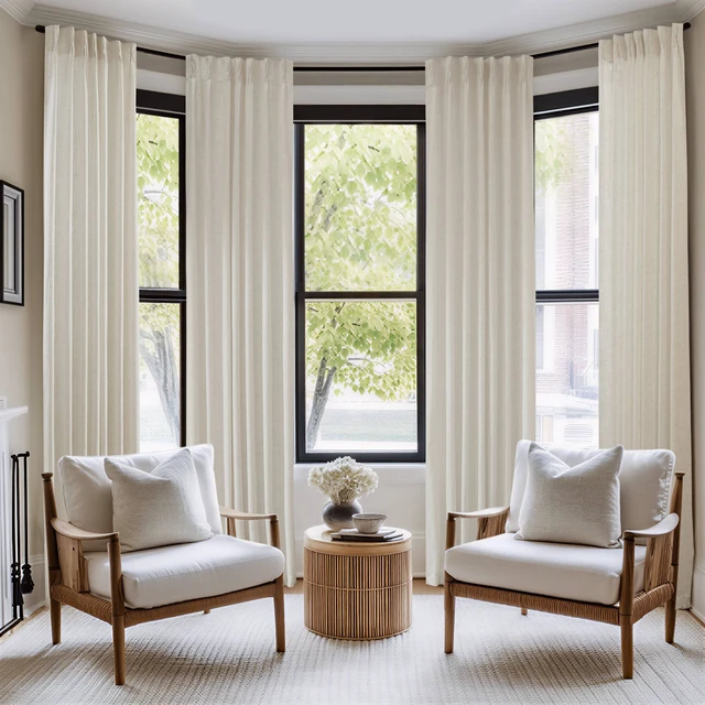Alt view image 3 of 7 - 2 Piece 40 Poly Linen Curtain with Pinch Pleat per pc, Ivory, Polyester