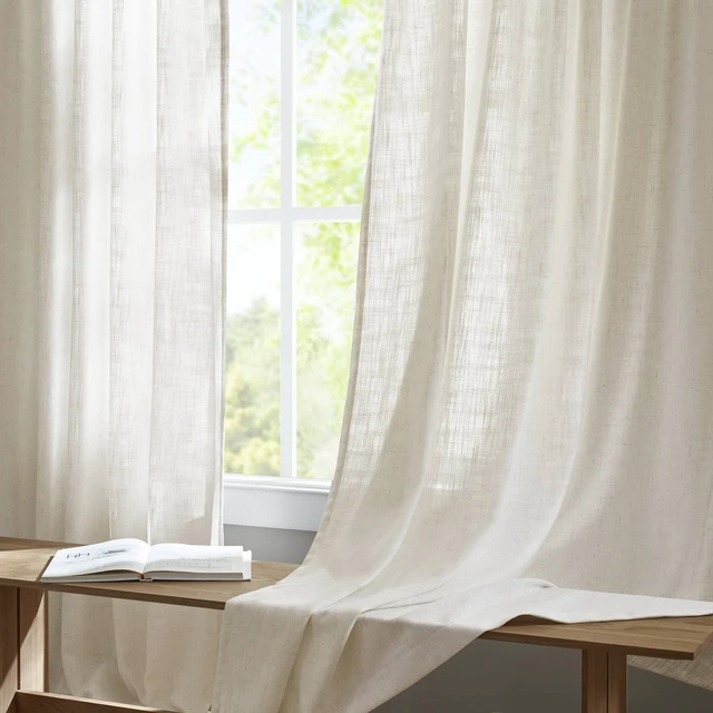 Alt view image 4 of 7 - 2 Piece 40 Poly Linen Curtain with Pinch Pleat per pc, Ivory, Polyester