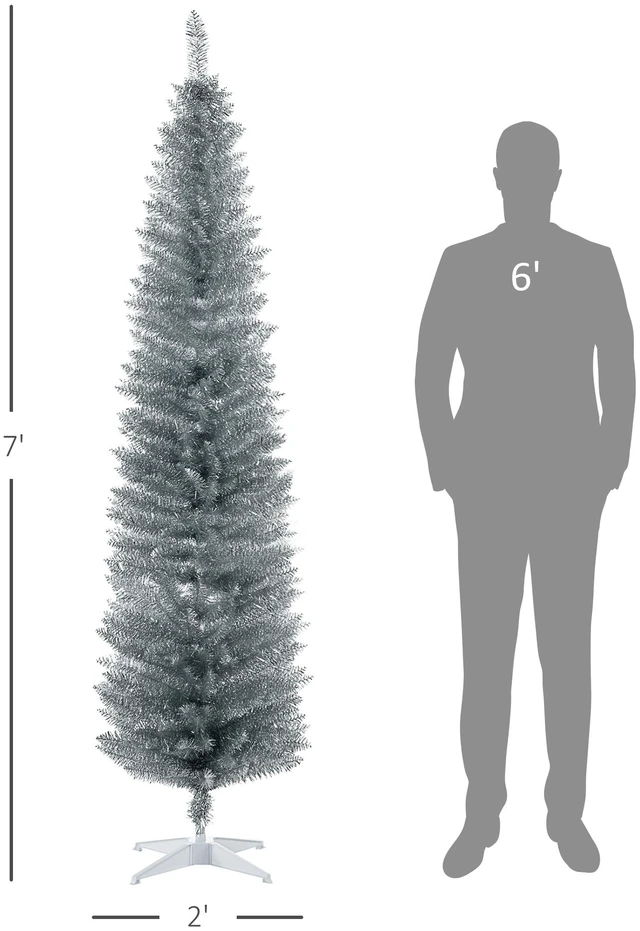 Alt view image 7 of 7 - Artificial Pencil Christmas Tree, Slim Xmas Tree with Realistic Branch Tips and Plastic Stand, Silver, Plastic