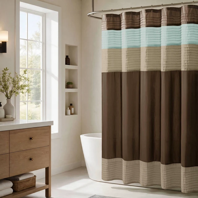 Main image of 72 84 Inch Faux Silk Shower Curtain, Blue Multi, Polyester