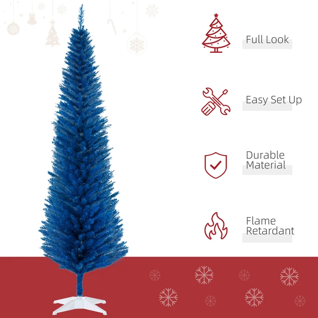 Alt view image 6 of 7 - Artificial Pencil Christmas Tree, Slim Xmas Tree with Realistic Branch Tips and Plastic Stand, Blue, Plastic
