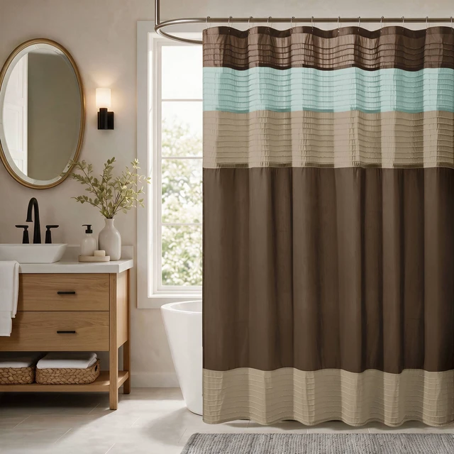 Alt view image 7 of 7 - 72 84 Inch Faux Silk Shower Curtain, Blue Multi, Polyester