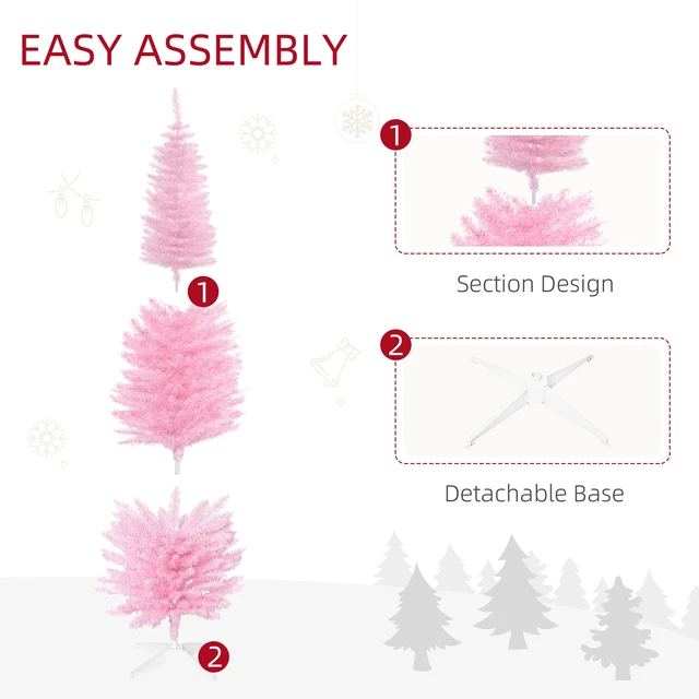Alt view image 3 of 7 - Artificial Pencil Christmas Tree, Slim Xmas Tree with Realistic Branch Tips and Plastic Stand, Pink, Plastic
