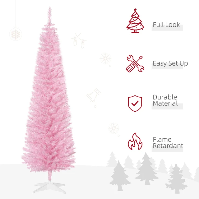 Alt view image 6 of 7 - Artificial Pencil Christmas Tree, Slim Xmas Tree with Realistic Branch Tips and Plastic Stand, Pink, Plastic