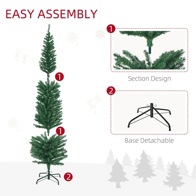 Alt view image 2 of 7 - 6 ft Tall Pencil Prelit Artificial Christmas Tree Holiday Décor with Branches, Colorful LED Lights Steel Base, Green