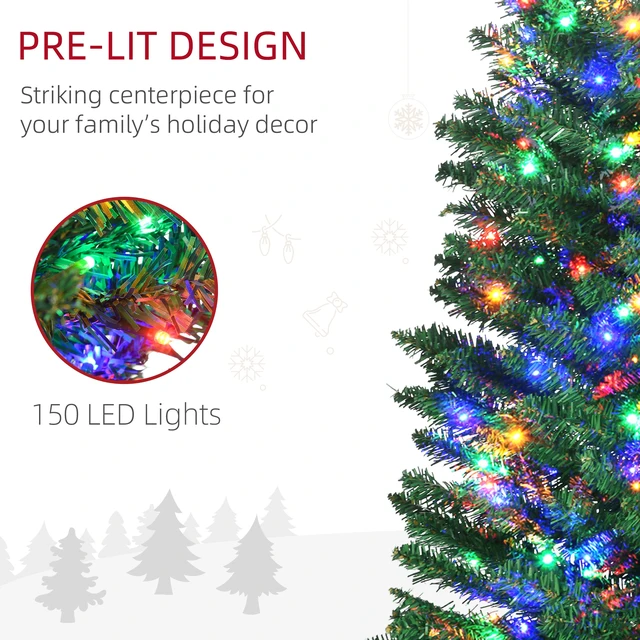 Alt view image 3 of 7 - 6 ft Tall Pencil Prelit Artificial Christmas Tree Holiday Décor with Branches, Colorful LED Lights Steel Base, Green