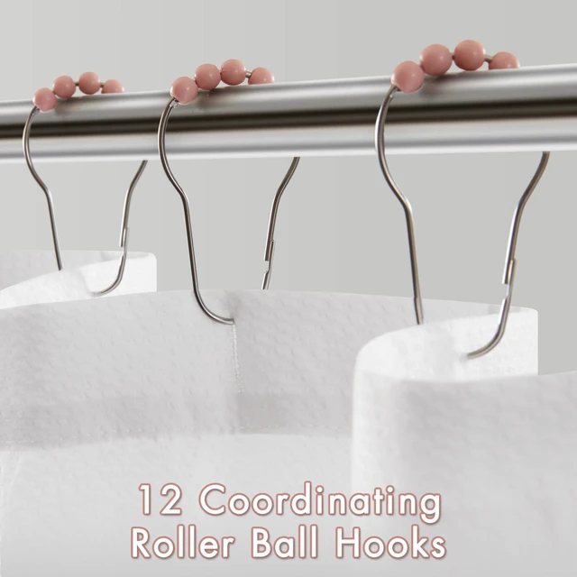 Alt view image 2 of 7 - 72 Inch Addison Bowed Shower Curtain Set, White Pink, Polyester