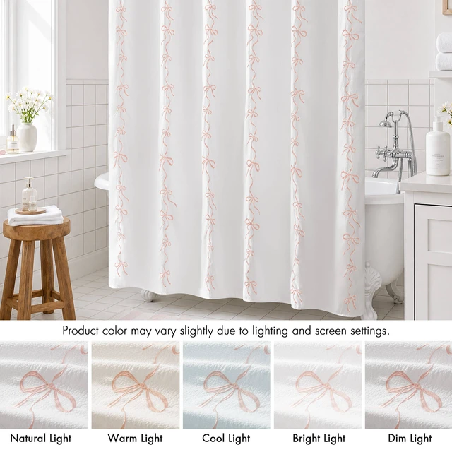 Alt view image 3 of 7 - 72 Inch Addison Bowed Shower Curtain Set, White Pink, Polyester