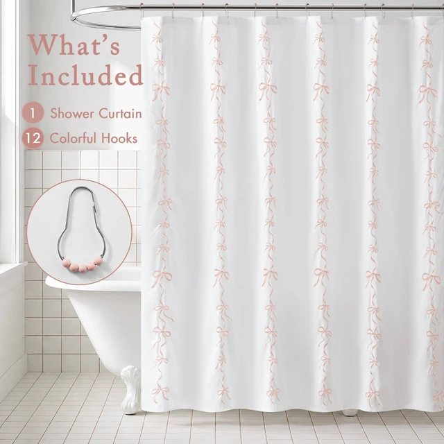Alt view image 5 of 7 - 72 Inch Addison Bowed Shower Curtain Set, White Pink, Polyester