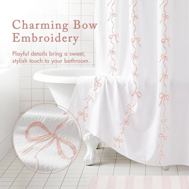 Alt view image 7 of 7 - 72 Inch Addison Bowed Shower Curtain Set, White Pink, Polyester
