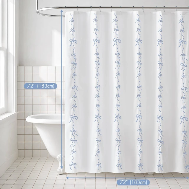 Alt view image 4 of 7 - 72 Inch Addison Bowed Shower Curtain Set, White Blue, Polyester