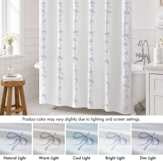 Alt view image 6 of 7 - 72 Inch Addison Bowed Shower Curtain Set, White Blue, Polyester