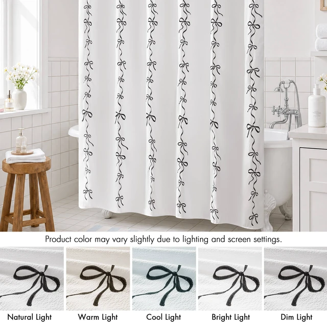 Alt view image 6 of 7 - 72 Inch Addison Bowed Shower Curtain Set, White Black, Polyester