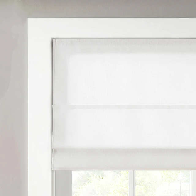Alt view image 2 of 7 - 34 Polyester Linen Filtering Cordless Roman Shade, White, Curtains