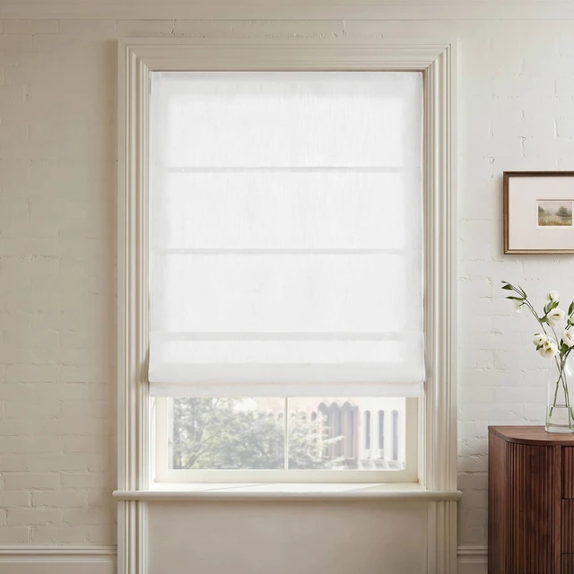 Main image of 34 Polyester Linen Filtering Cordless Roman Shade, White, Curtains