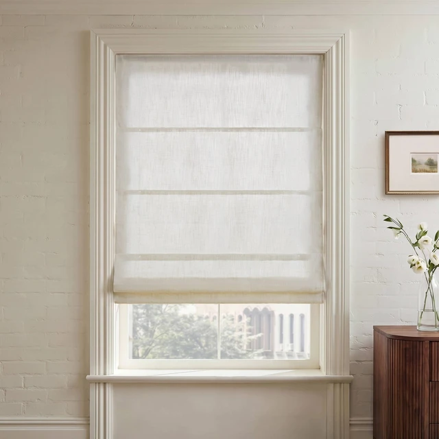 Alt view image 4 of 7 - 31 Polyester Linen Filtering Cordless Roman Shade, Ivory, Curtains