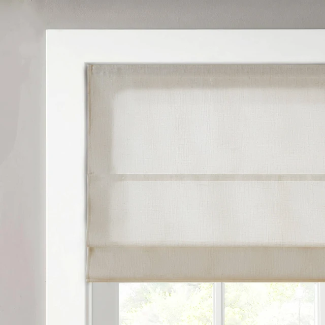 Alt view image 2 of 7 - 31 Polyester Linen Filtering Cordless Roman Shade, Ivory, Curtains