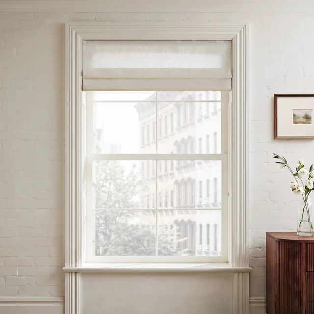 Alt view image 2 of 7 - 33 Polyester Linen Filtering Cordless Roman Shade, Ivory, Curtains