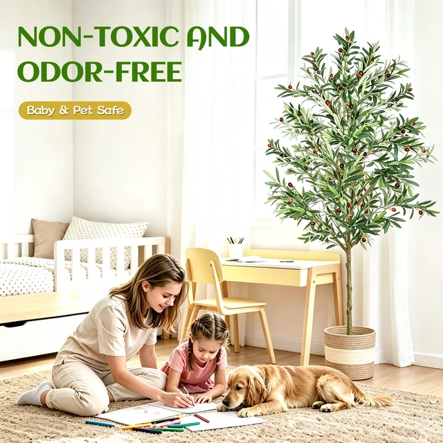 Alt view image 2 of 7 - Artificial Olive Tree Indoor Tall Faux with Planter and Basket Tall Fake Olive Tree with Realistic Leaves and Weighted