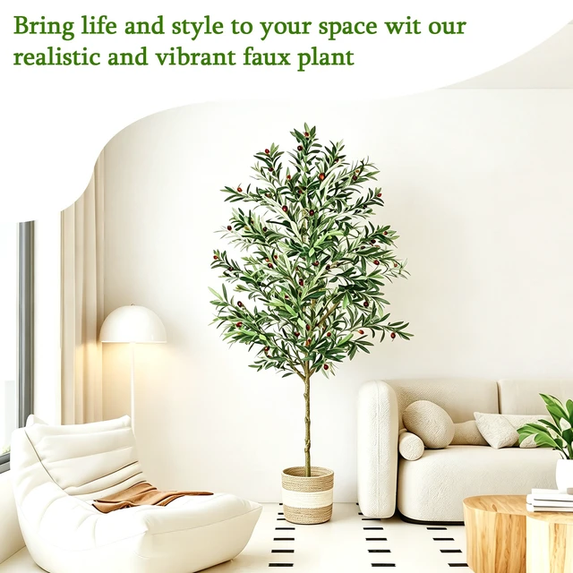 Alt view image 3 of 7 - Artificial Olive Tree Indoor Tall Faux with Planter and Basket Tall Fake Olive Tree with Realistic Leaves and Weighted