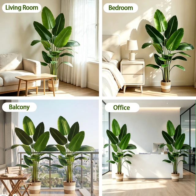 Alt view image 2 of 7 - Bird Paradise Artificial Plant 6 ft Tall Faux Banana Leaf Tree, Pack Blade Fan Large Decorative Artificial Plants