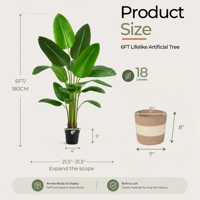 Alt view image 3 of 7 - Bird Paradise Artificial Plant 6 ft Tall Faux Banana Leaf Tree, Pack Blade Fan Large Decorative Artificial Plants