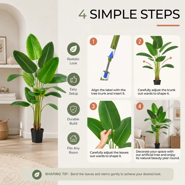 Alt view image 4 of 7 - Bird Paradise Artificial Plant 6 ft Tall Faux Banana Leaf Tree, Pack Blade Fan Large Decorative Artificial Plants
