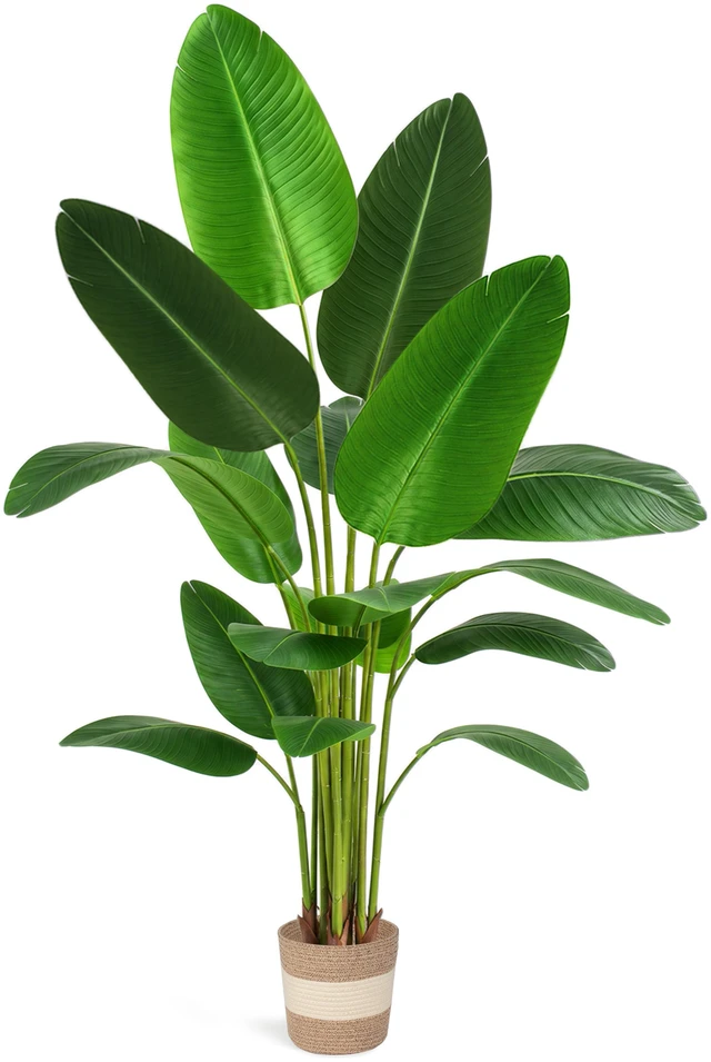 Alt view image 7 of 7 - Bird Paradise Artificial Plant 6 ft Tall Faux Banana Leaf Tree, Pack Blade Fan Large Decorative Artificial Plants
