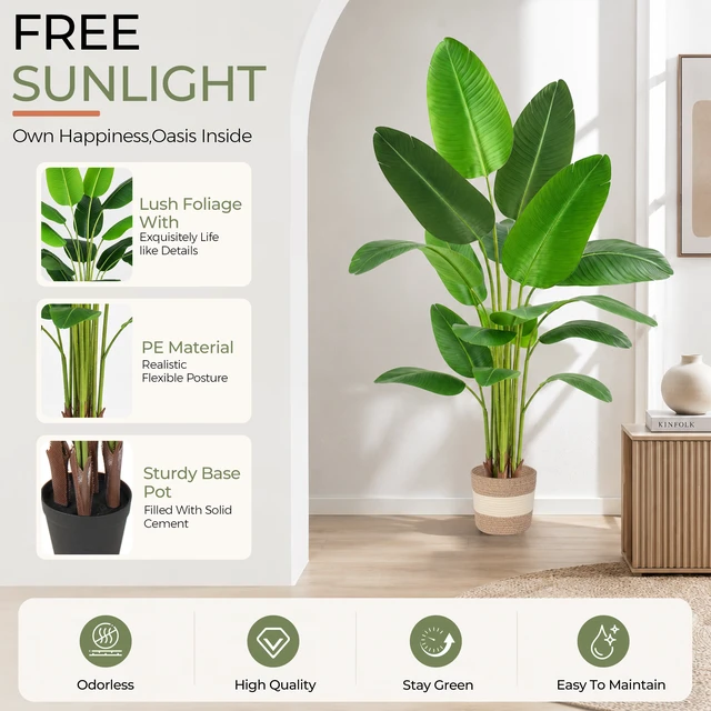 Alt view image 5 of 7 - Bird Paradise Artificial Plant 6 ft Tall Faux Banana Leaf Tree, Pack Blade Fan Large Decorative Artificial Plants