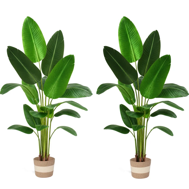 Alt view image 7 of 7 - Bird Paradise Artificial Plant 6 ft Tall Faux Banana Leaf Tree, Pack Blade Fan Large Decorative Artificial Plants