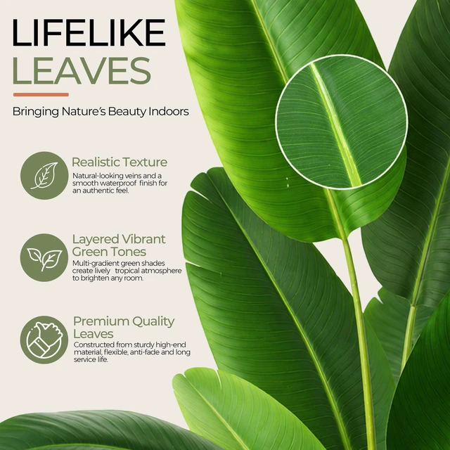 Alt view image 6 of 7 - Bird Paradise Artificial Plant 6 ft Tall Faux Banana Leaf Tree, Pack Blade Fan Large Decorative Artificial Plants
