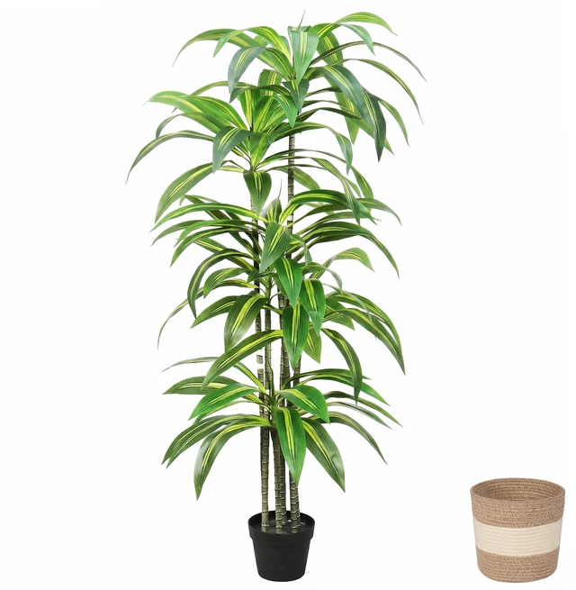 Main image of Dracaena Artificial Plant Indoor Large Tropical Fake Tree with Lifelike Leaves Tall Faux Floor Plant in Pot Artificial