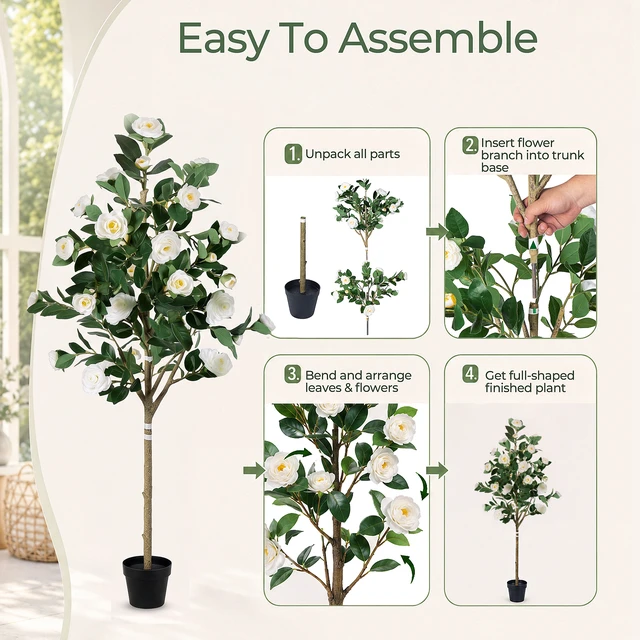 Alt view image 4 of 7 - Artificial Camellia Tree Faux Plants Indoor, Easy Assembly Low Maintenance for Both Indoor Decoration and Other