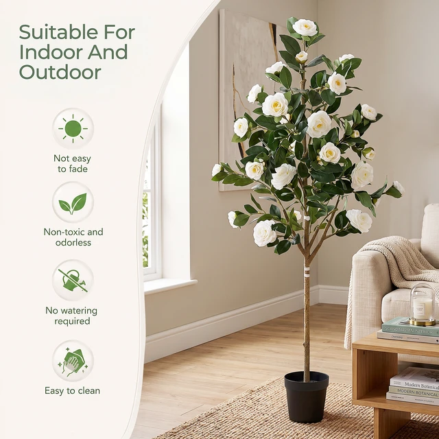 Alt view image 6 of 7 - Artificial Camellia Tree Faux Plants Indoor, Easy Assembly Low Maintenance for Both Indoor Decoration and Other