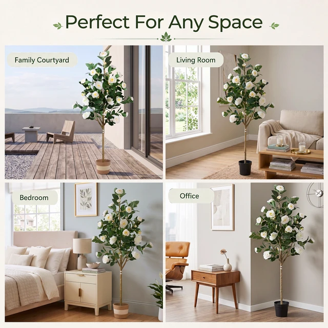 Alt view image 2 of 7 - Artificial Camellia Tree Faux Plants Indoor, Easy Assembly Low Maintenance for Both Indoor Decoration and Other