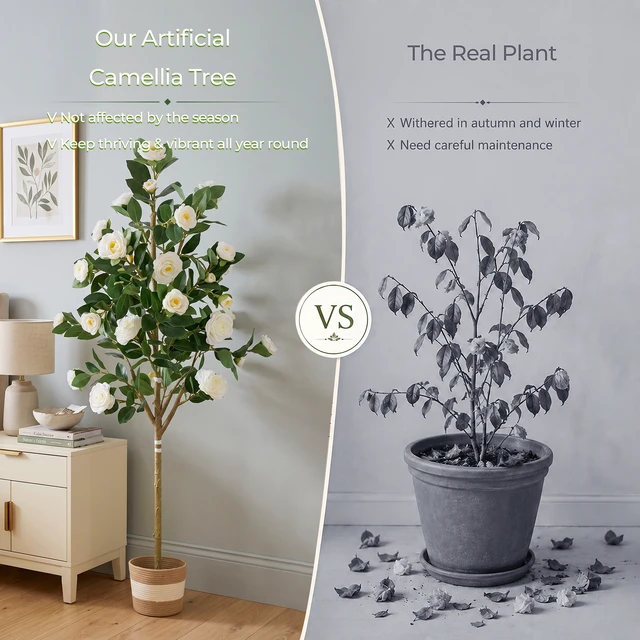 Alt view image 7 of 7 - Artificial Camellia Tree Faux Plants Indoor, Easy Assembly Low Maintenance for Both Indoor Decoration and Other