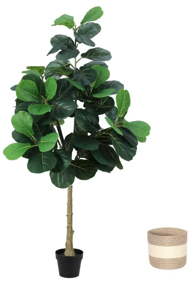 Main image of Artificial Fiddle Leaf Fig Tree with Planter Fake Trees Faux Ficus Lyrata Floor Plants for Indoor Decor Living