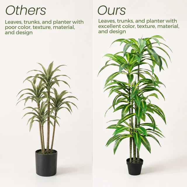 Alt view image 6 of 7 - Dracaena Artificial Plant Indoor Large Tropical Fake Tree with Lifelike Leaves Tall Faux Floor Plant in Pot Artificial