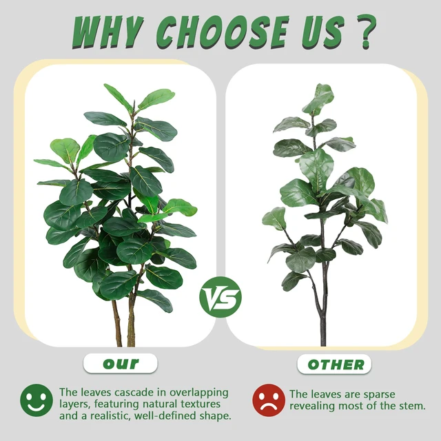 Alt view image 6 of 7 - Artificial Fiddle Leaf Fig Tree with Planter Fake Trees Tall Faux Ficus Lyrata Floor Plants for Indoor Decor Living