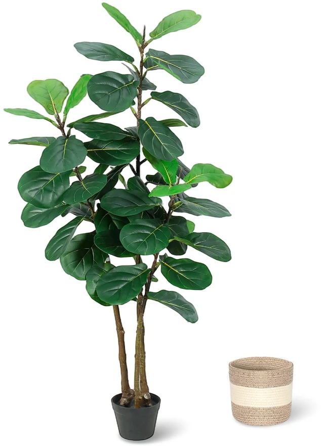 Main image of Artificial Fiddle Leaf Fig Tree with Planter Fake Trees Tall Faux Ficus Lyrata Floor Plants for Indoor Decor Living