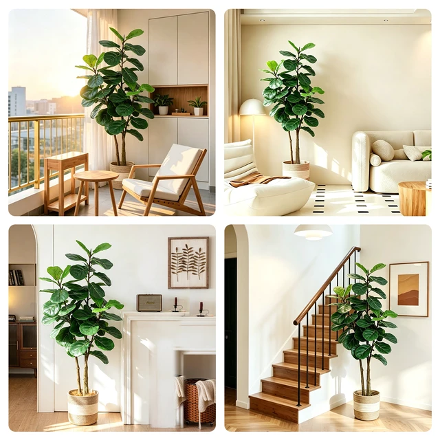 Alt view image 2 of 7 - Artificial Fiddle Leaf Fig Tree with Planter Fake Trees Tall Faux Ficus Lyrata Floor Plants for Indoor Decor Living